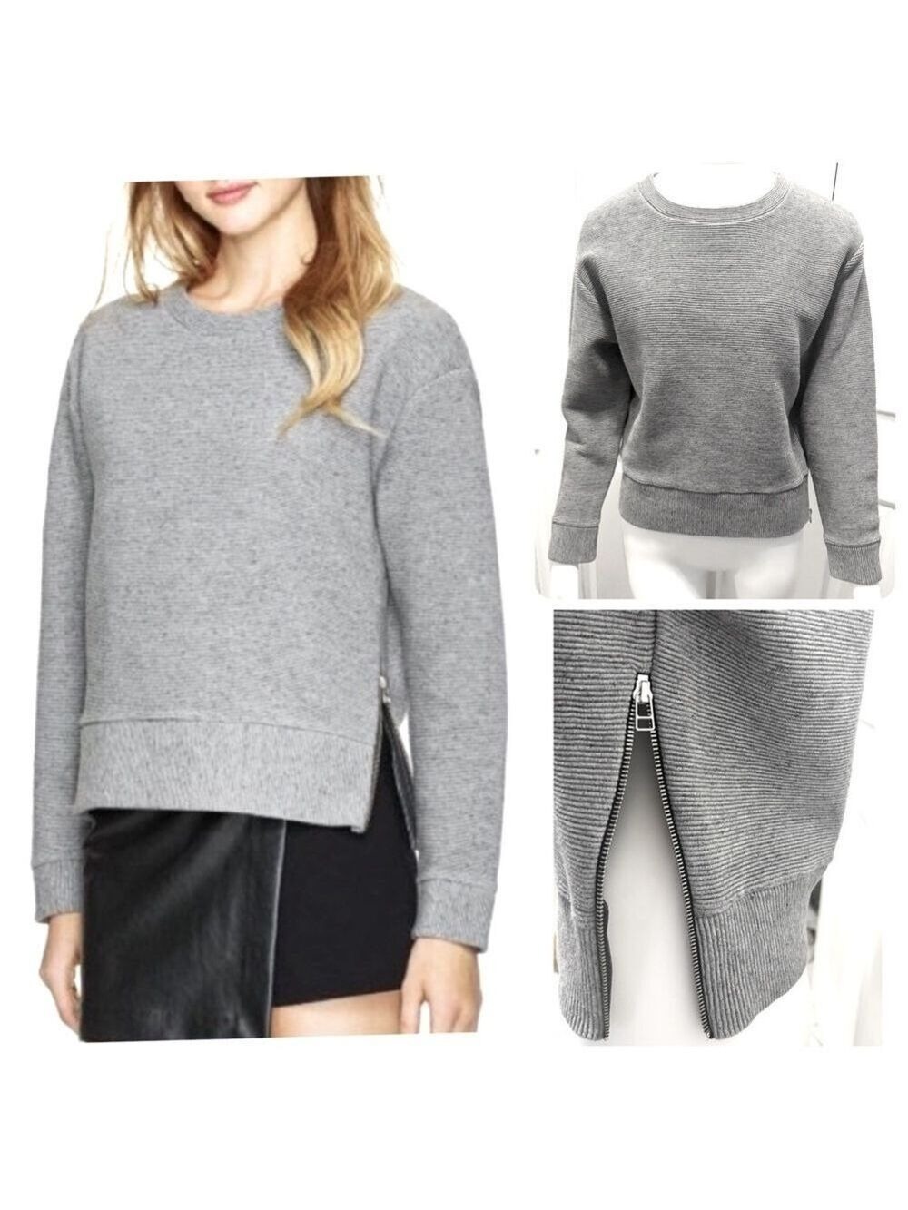 Aritzia Wilfred Free Zuzanna Side Zip Sweater Grey Top 100% Cotton Size Small